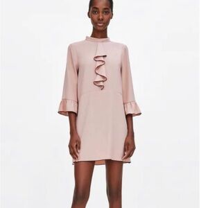Zara Blush Pink Ruffle Mini Dress